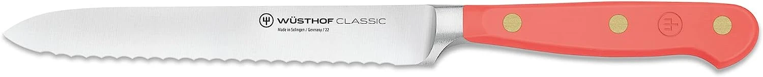 Wusthof Classic Coral Peach - 5" Serrated Utility Knife- Personalized Engraving Available 2 Wusthof Classic Coral Peach - 5" Serrated Utility Knife- Personalized Engraving Available - Image 2