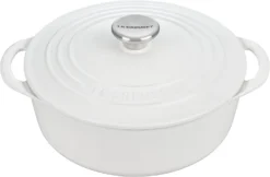 Le Creuset 2 3/4 Qt. Enameled Cast Iron Classic Shallow Round Dutch Oven W/ Stainless Steel Knob - White- Personalized Engraving Available