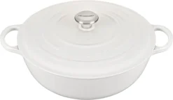 Le Creuset 7 1/2 Qt. Signature Enameled Cast Iron Chef's Oven W/Stainless Steel Knob - White- Personalized Engraving Available