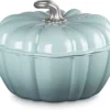 Le Creuset 4 Qt. Figural Pumpkin Cocotte W/Stainless Steel Figural Knob - Sea Salt