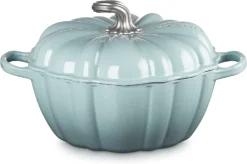 Le Creuset 4 Qt. Figural Pumpkin Cocotte W/Stainless Steel Figural Knob - Sea Salt