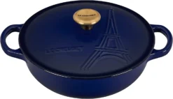 Le Creuset 2 1/2 Qt. Signature Cocotte Eiffel Tower Embossed Lid & Gold Knob - Indigo