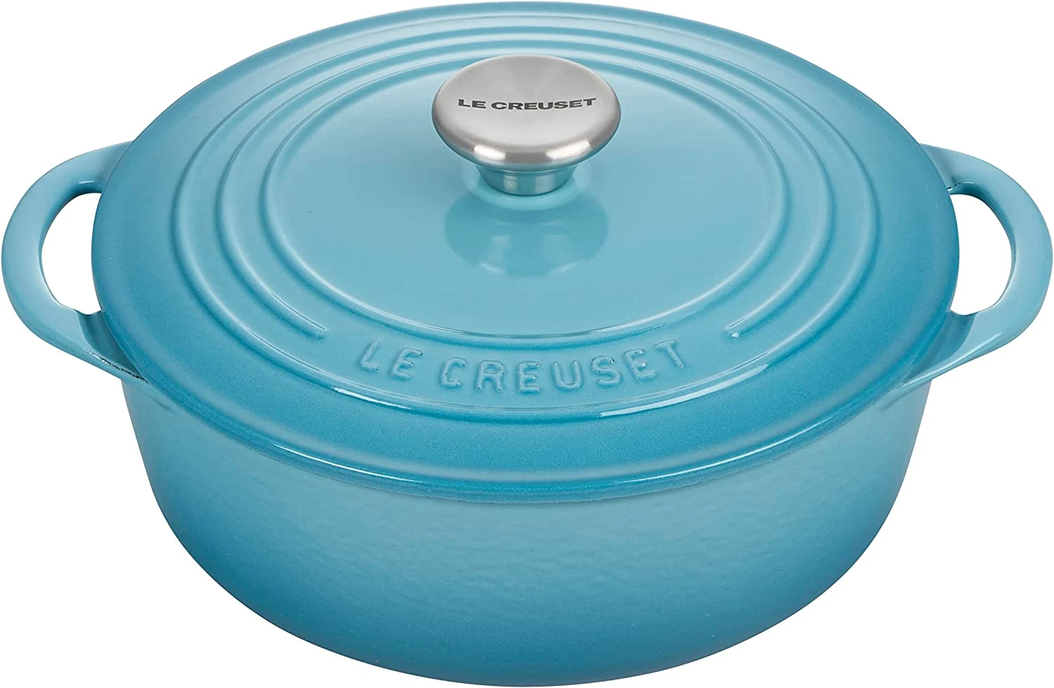 Le Creuset 2 3/4 Qt. Enameled Cast Iron Classic Shallow Round Dutch Oven W/ Stainless Steel Knob - Caribbean- Personalized Engraving Available 1 Le Creuset 2 3/4 Qt. Enameled Cast Iron Classic Shallow Round Dutch Oven W/ Stainless Steel Knob - Caribbean- Personalized Engraving Available