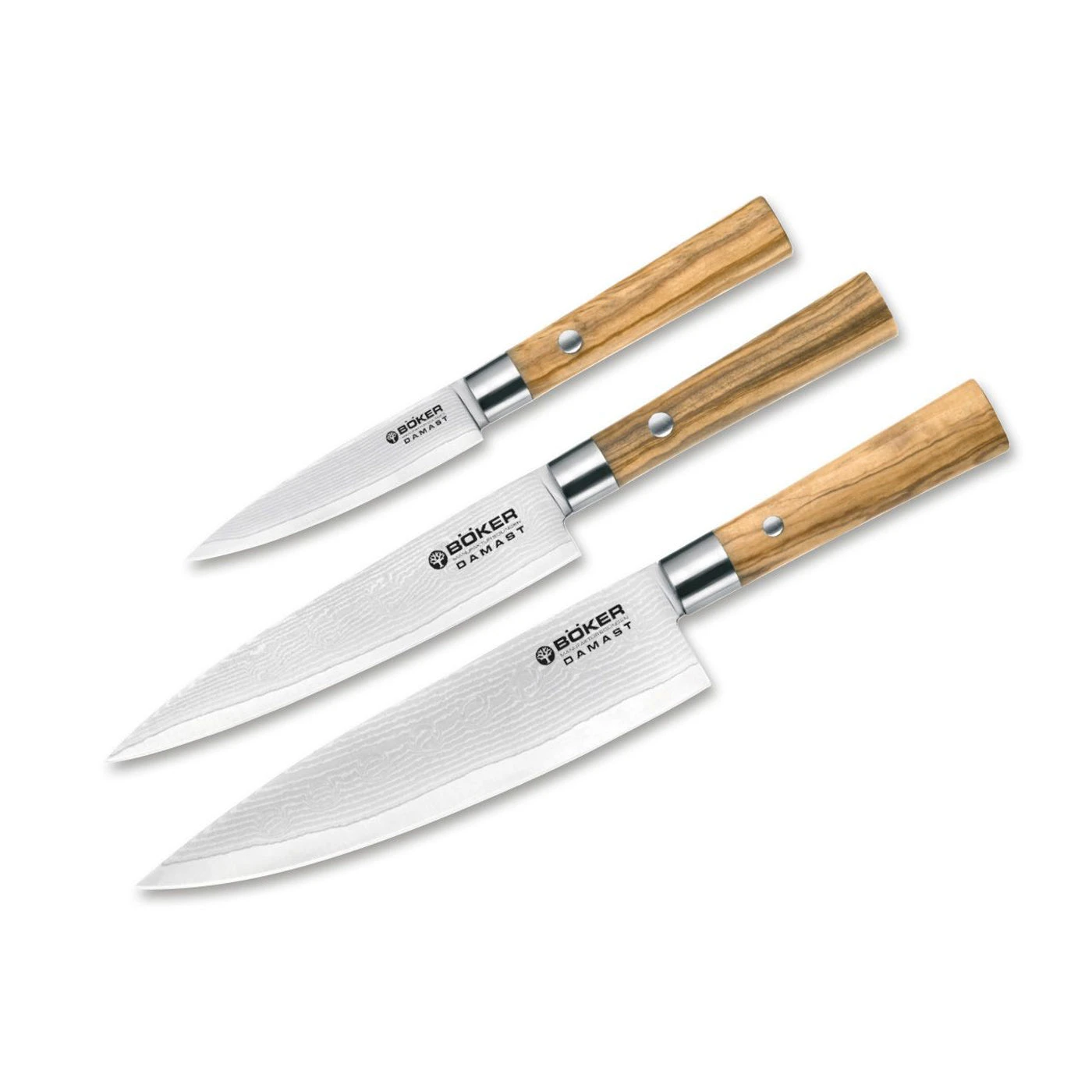 Boker Damascus Olive 3-Pc Set 1 Boker Damascus Olive 3-Pc Set