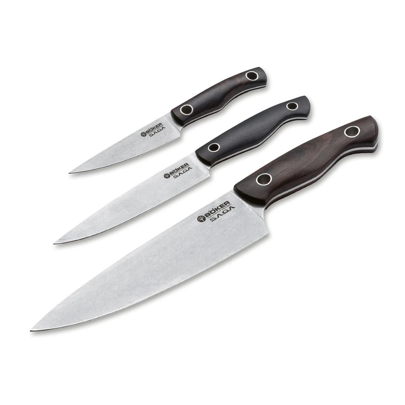 Boker Saga 3-Pc Knife Set - Grenadill Wood 1 Boker Saga 3-Pc Knife Set - Grenadill Wood