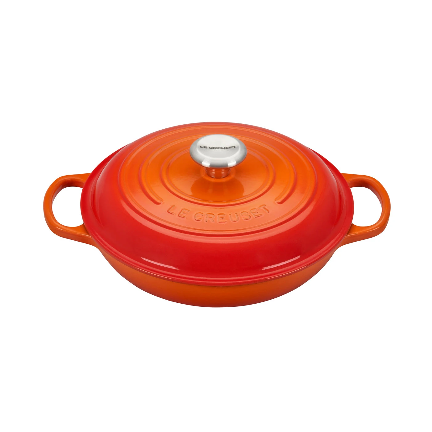 Le Creuset 2 1/4 Qt. Signature Braiser W/Stainless Steel Knob - Flame- Personalized Engraving Available 1 Le Creuset 2 1/4 Qt. Signature Braiser W/Stainless Steel Knob - Flame- Personalized Engraving Available