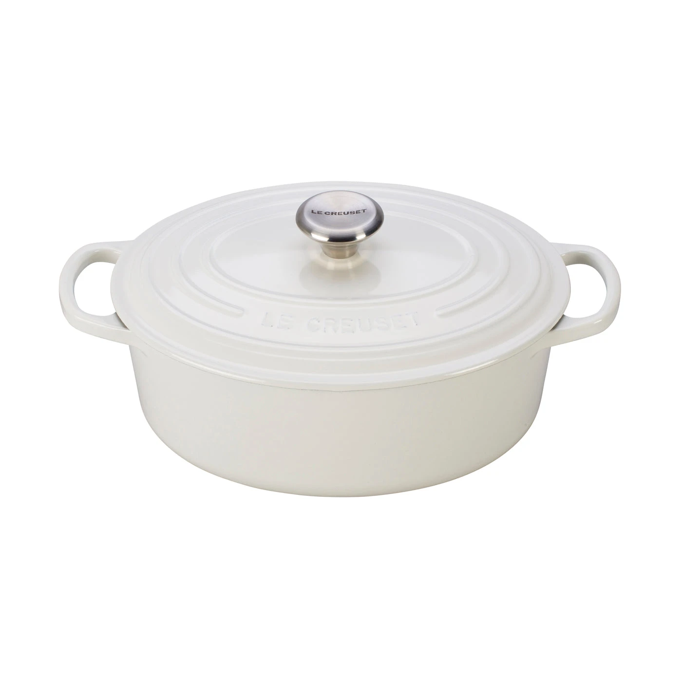 Le Creuset 2 3/4 Qt. Signature Oval Dutch Oven W/Stainless Steel Knob - White- Personalized Engraving Available 1 Le Creuset 2 3/4 Qt. Signature Oval Dutch Oven W/Stainless Steel Knob - White- Personalized Engraving Available